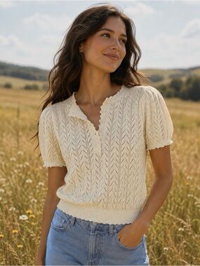 Gap X Doen Linen Blend Pointelle Sweater